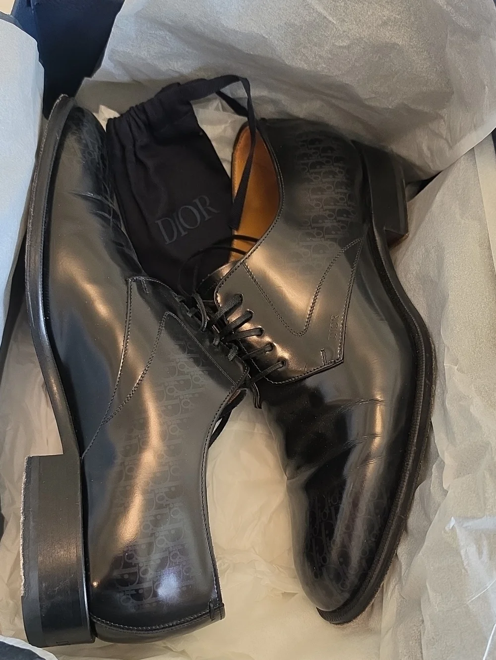 Dior Black Leather Monogram Derby Shoes